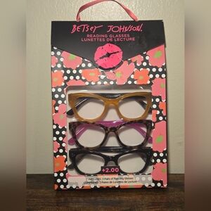 3 Pairs Betsey Johnson Reading Glasses +2.00